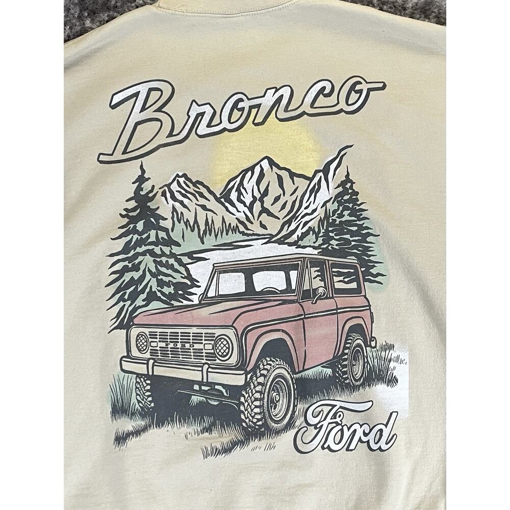 Ford Bronco Retro Graphic Sweatshirt Juniors L Tan Crewneck Licensed Long Sleeve - Picture 6 of 8